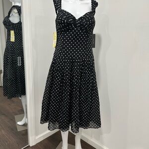 TERI JON SIZE 6 DRESS Elegant Black Polka Dot Dress